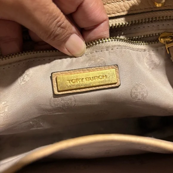 Tory Burch Britten Satchel Purse Tan Color